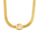 14*17mm Oval with white cat's eye/tiger eye pendant Thick 1*Wide 6mm Mesh Chain 40+5cm+6mm Round Necklace Golden