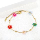 3mm*9 Steel Beads+5 Flower Mixed Color Beads Bracelet 17+5cm