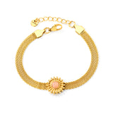 15mm round with imitation white pearl/pink crystal/tiger's eye accessories Thick 1*Width 6mm mesh chain 18+3cm+6mm round plaque Bracelet gold color