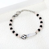 7.9*24.2mm long strip with soccer ball graphic + 4.6mm*12 pink beads + 4.3mm*10 black beads bracelet 13+3cm