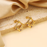 Square with purple oil drops with 2 white diamonds earrings 19.8*20.7mm