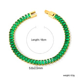 5.6*2.5mm Rectangle Green Diamond Button Head Bracelet 18cm Golden