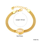 14*17mm oval with white cat's eye/tiger's eye stone fittings Thick 1*Wide 6mm mesh chain 18+3cm+6mm round plaque Bracelet Gold color