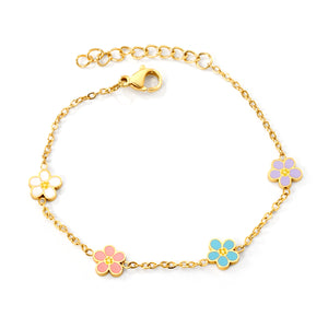 7.5mm Mixed Color Oil Drip Flower Bracelet 16+3cm Golden