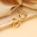 Oval Hoops with Mixed Color Flowers with White Diamonds Earrings 20*21mm