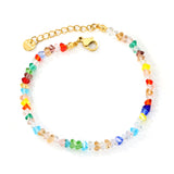 3.5mm Diamond Triangle Mixed Color Stone Bracelet 18+3cm+6mm Round Plaque Gold Color