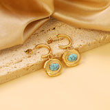 C-Shape + Oval Shaped with Oval Blue Turquoise Earrings 16.5*30mm