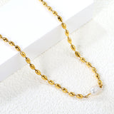 Wheat bead chain with 6.3*8mm*1 oval white pearl necklace 41+5cm