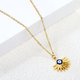 17*12.6mm Wire Scalloped with Blue Oil Drip Eye Bead Pendant Necklace 40+5cm