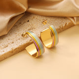 Oval C shape with mixed color with rose yellow blue & red green orange drop earrings 13.6*30.6mm