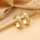 Oval C shape with mixed color with rose yellow blue & red green orange drop earrings 13.6*30.6mm