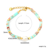 4.5*2.5mm round flat imitation Shoushan stone+3mm square+8.2*9.5mm freshwater pearl Bracelet 17+3cm+6mm round plate Gold color