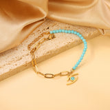 Lake blue eye pendant 17.8*8mm+blue beads+matching chain bracelet 18+3cm