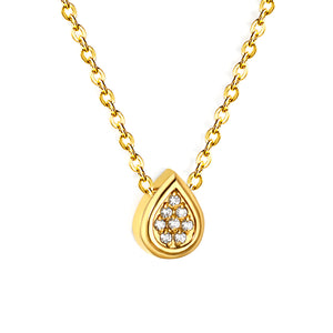 7.8*6mm Convex Teardrop CNC Zirconia Pendant 0.3 Cross Chain 40+5cm+6mm Round Necklace GOLD