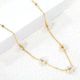 3mm*11 steel beads+5 flowers with white pearl pendant necklace 40+5cm