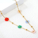 3mm*15 steel beads+7 flowers with mixed color beads pendant necklace 40+5cm