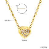 7.7*8mm Convex Heart CNC Zirconia Pendant 0.3 Cross Chain 40+5cm+6mm Round Necklace Golden