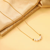 5 white pearls 4.9mm + 2 steel beads 3.9mm necklace 44+5cm