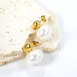 10.6*6.5mm Hollow Cylinder with Flat Round White Pearl Earrings 16.2*12.2mm