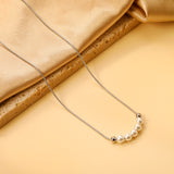 5 white pearls 4.9mm + 2 steel beads 3.9mm necklace 44+5cm