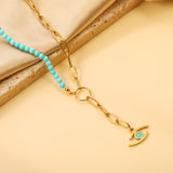 Lake blue eye pendant 17.8*7.6mm + half lake blue beads half matching chain necklace 40+5cm