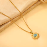 Oval shaped with oval blue turquoise pendant 16.2*14mm necklace 45+5cm