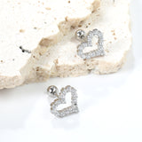 Steel ball screw-in heart shaped hoop earrings with white diamond 11.2*10mm