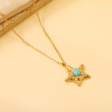 Starfish with oval blue turquoise pendant 21.2mm necklace 50+5cm