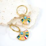 2*18.5mm Circle+Scalloped with Colorful Oil Drops+Semi-circle Blue Turquoise Earrings 21.3*14.6mm