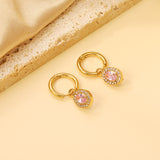 2x14.3mm Circle with Oval White&Red&Pink&Blue&Green Diamonds+White Diamond Hoop Earrings 8.4*10.2mm