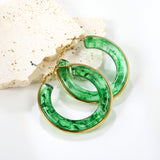 Round with White & Black & Green & Coffee Resin Loop Earrings 6.1*41.5mm