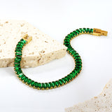 5.6*2.5mm Rectangle Green Diamond Button Head Bracelet 18cm Golden