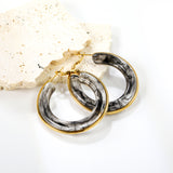 Round with White & Black & Green & Coffee Resin Loop Earrings 6.1*41.5mm