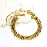 Width 8mm*Thickness 2.6mm Woven Mesh Bracelet 18+3cm+6mm Round Tail Tag Steel/Golden