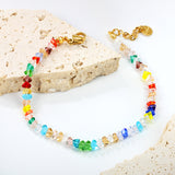 3.5mm Diamond Triangle Mixed Color Stone Bracelet 18+3cm+6mm Round Plaque Gold Color