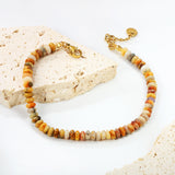 4.7*2.5mm Flat Round Mixed Color Stones Bracelet 18+3cm+6mm Round Plaque Golden