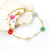 3mm*9 Steel Beads+5 Flower Mixed Color Beads Bracelet 17+5cm