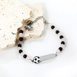 7.9*24.2mm long strip with soccer ball graphic + 4.6mm*12 pink beads + 4.3mm*10 black beads bracelet 13+3cm