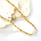 Wheat bead chain with 6.3*8mm*1 oval white pearl necklace 41+5cm