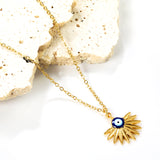 17*12.6mm Wire Scalloped with Blue Oil Drip Eye Bead Pendant Necklace 40+5cm