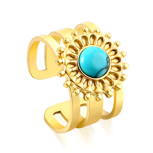 Open Band & Tiny Bead Lace & Turquoise Ring