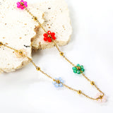 3mm*15 steel beads+7 flowers with mixed color beads pendant necklace 40+5cm