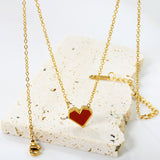 11.4*10.6mm Heart Shape Sticky White/Black/Red Acrylic Pendant 42+5cm+6mm Round Plaque Necklace Golden