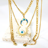 26.5mm Open Sun with White Eyes Accessory + 16mm Inverted C with Blue Drip Oil + White Eyes Accessory Double Chain Necklace 45+40+5cm