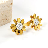 Daisy with White Clay White Diamond Earrings 14.8*14.8mm Gold Color