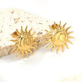 Sun with Moon Stud Earrings 26mm Gold Color