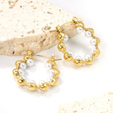 23mm wide + with 4mm imitation white pearl earrings gold color