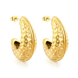 Oval C-shaped hammered earrings 14.6*35.5mm gold color