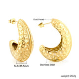 Oval C-shaped hammered earrings 14.6*35.5mm gold color