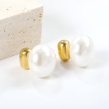 10.6*6.5mm Hollow Cylinder with Flat Round White Pearl Earrings 16.2*12.2mm